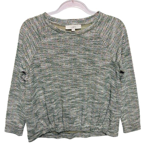 Loft Thick Tweed Knit Pleated Sweatshirt Pullover - Picture 1 of 8
